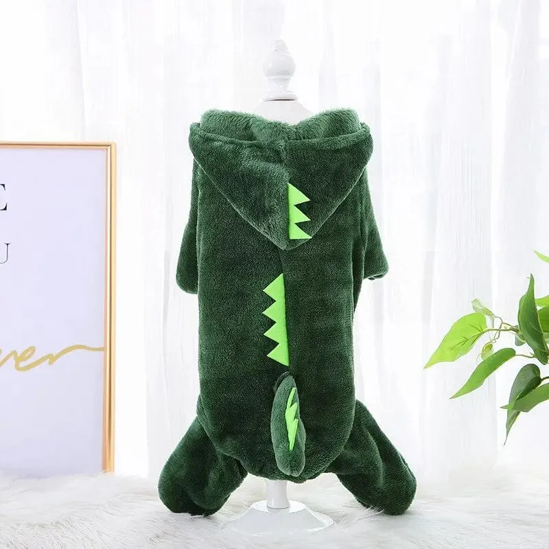 Hunde- und Katzenkleidung, lustige Dinosaurier-Form, Herbst und Winter, warmer Plüschmantel, niedliche, schrullige Haustier-Kapuzenkleidung