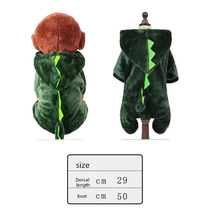 Hunde- und Katzenkleidung, lustige Dinosaurier-Form, Herbst und Winter, warmer Plüschmantel, niedliche, schrullige Haustier-Kapuzenkleidung