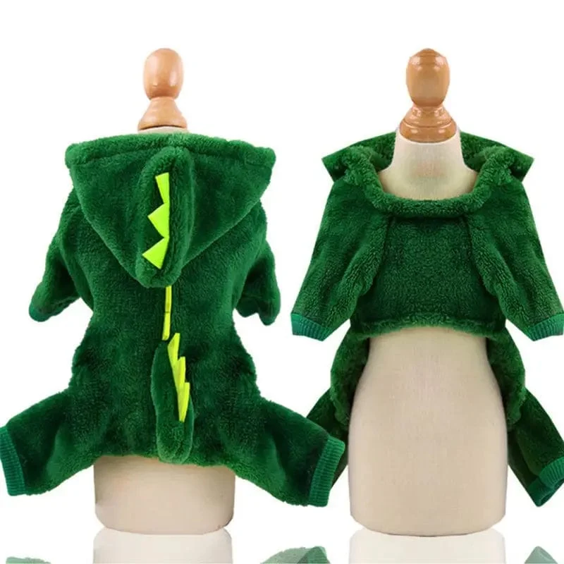 Hunde- und Katzenkleidung, lustige Dinosaurier-Form, Herbst und Winter, warmer Plüschmantel, niedliche, schrullige Haustier-Kapuzenkleidung