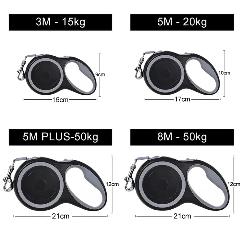 3 m 5 m 8 m 50 kg Hundeleine, einziehbares Roulette-Halsband für kleine große Hunde, Zubehör, verstellbar, langlebig, zum Spazierengehen, Wandern, Bulldoggenseil