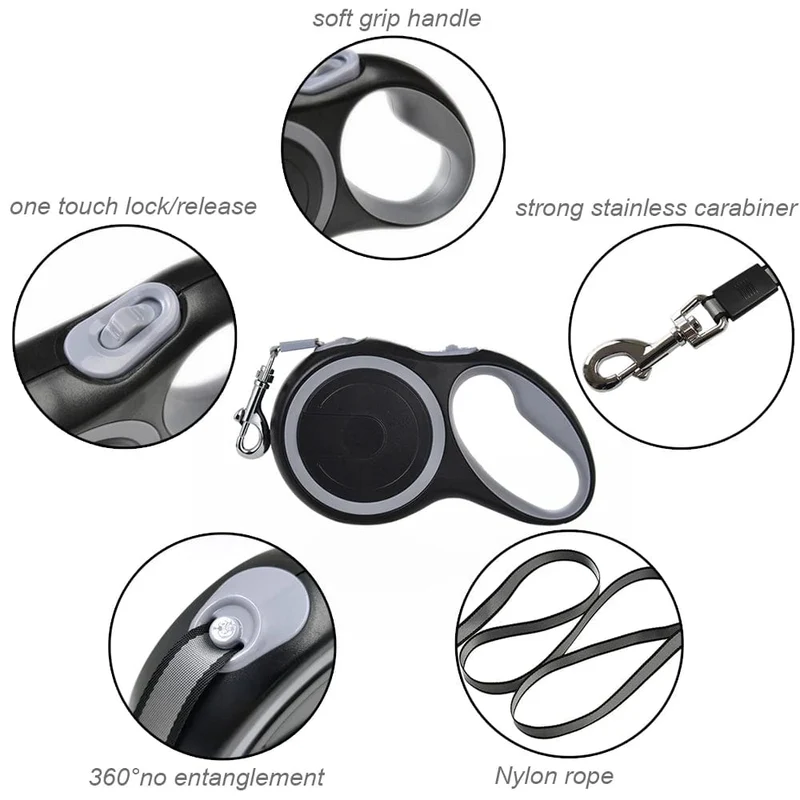 3 m 5 m 8 m 50 kg Hundeleine, einziehbares Roulette-Halsband für kleine große Hunde, Zubehör, verstellbar, langlebig, zum Spazierengehen, Wandern, Bulldoggenseil