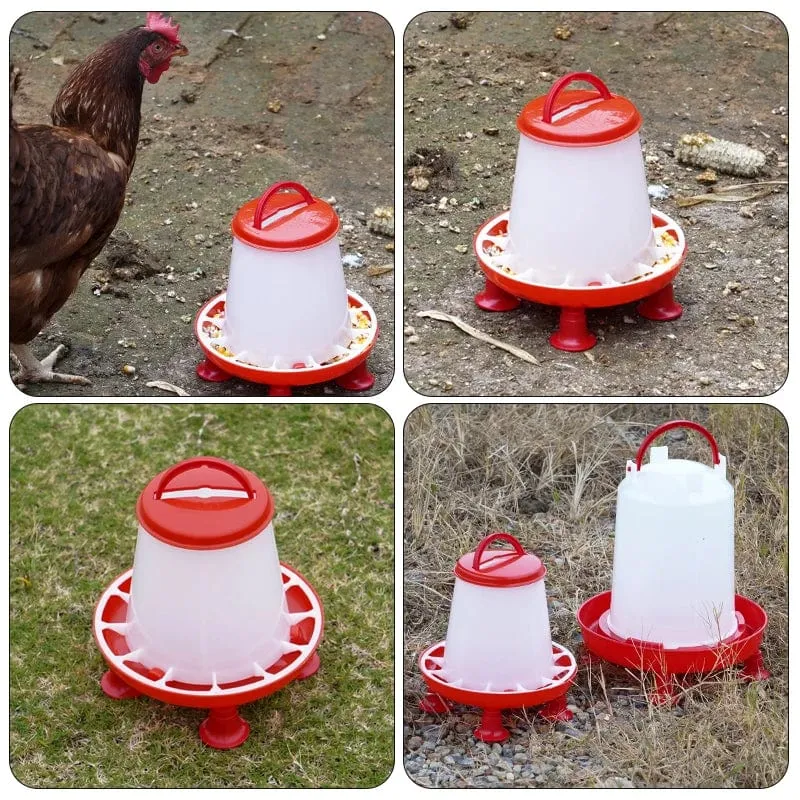 Neu 1.5 kg Huhn Ente Feeder Eimer Mit Bein Geflügel Lebensmittel Brunnen Huhn Küken Henne Deckel Griff Fütterung