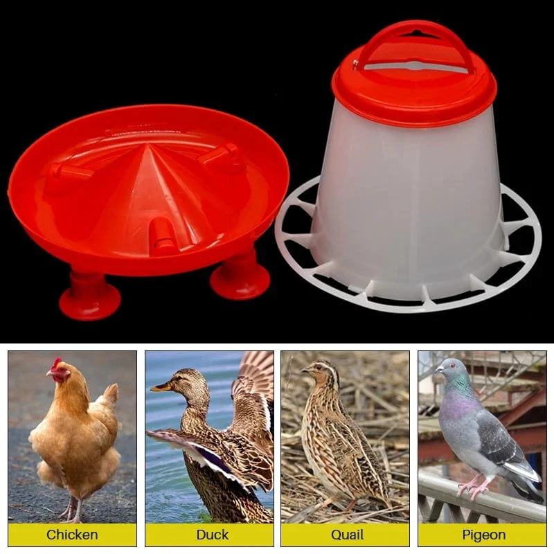 Neu 1.5 kg Huhn Ente Feeder Eimer Mit Bein Geflügel Lebensmittel Brunnen Huhn Küken Henne Deckel Griff Fütterung