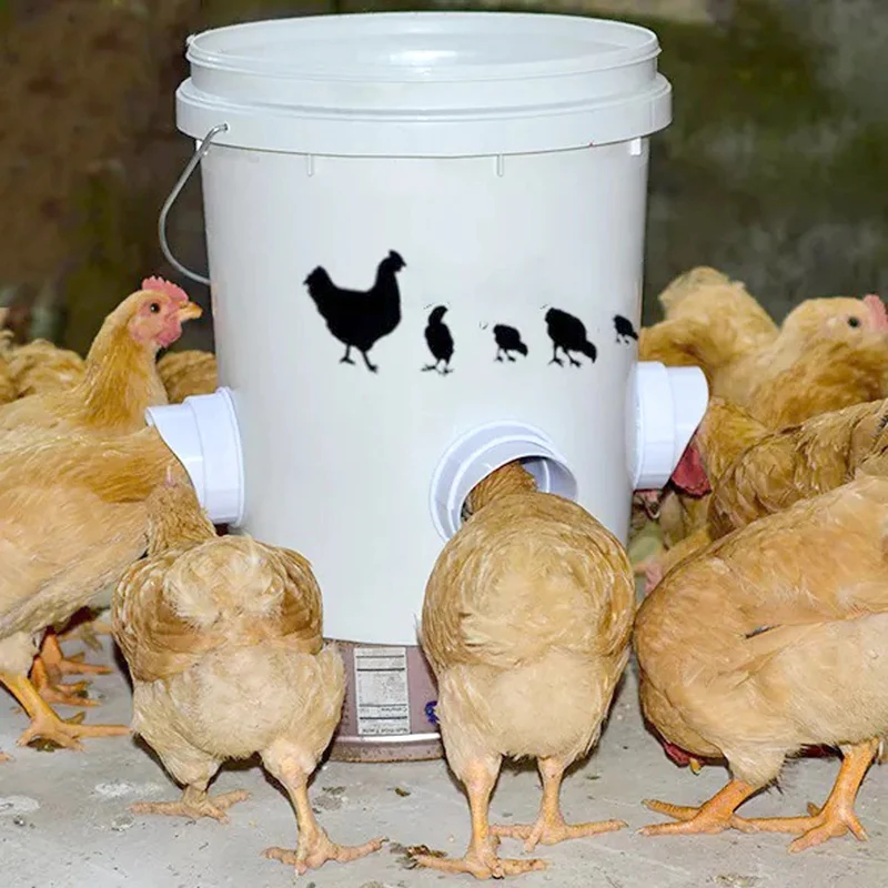Hühnerfutterstation, Geflügelfütterungszubehör, DIY, regensicher, Geflügelfutterstation, Schwerkraftfutter-Set für Eimer, Fässer, Behälter, Tröge