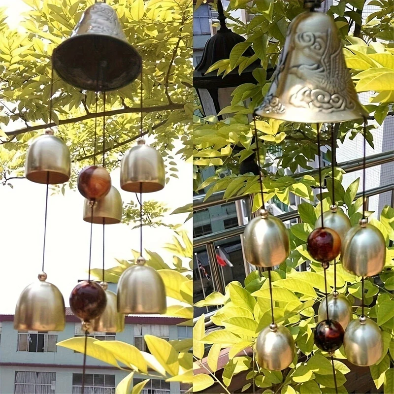 1 Stück Glücks-Windspiel, Drachen-Windspiel aus Kupferlegierung, mit 6 Glocken, hängende Windglocke für den Hausgarten, für viel Glück, Segen, Hof-Kunstdekoration