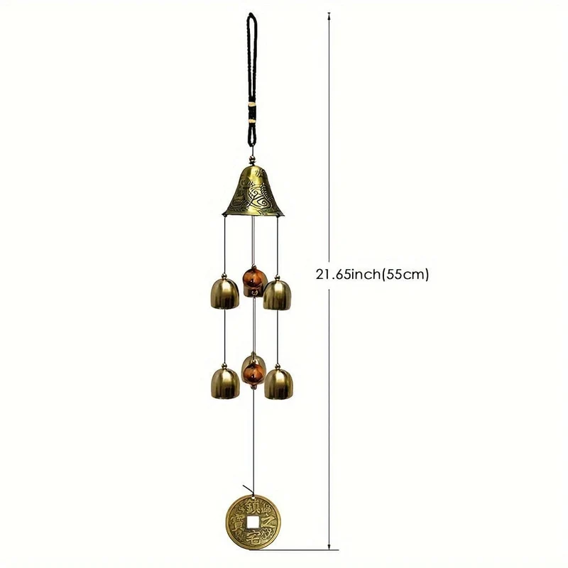 1 Stück Glücks-Windspiel, Drachen-Windspiel aus Kupferlegierung, mit 6 Glocken, hängende Windglocke für den Hausgarten, für viel Glück, Segen, Hof-Kunstdekoration