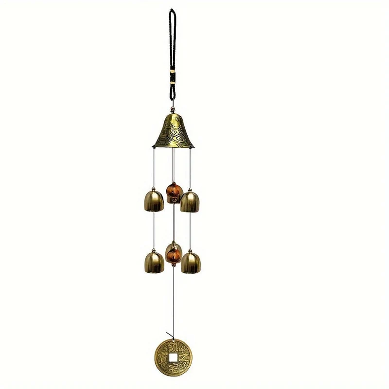 1 Stück Glücks-Windspiel, Drachen-Windspiel aus Kupferlegierung, mit 6 Glocken, hängende Windglocke für den Hausgarten, für viel Glück, Segen, Hof-Kunstdekoration