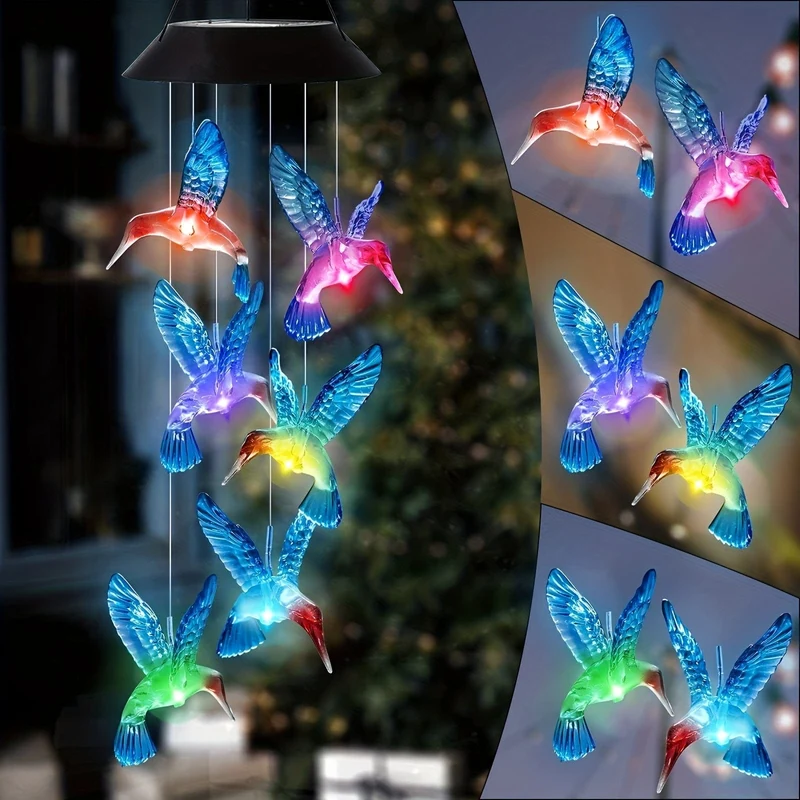 1 Satz Solar-Kolibri-Windspiel, wasserdichter LED-Anhänger für den Außenbereich, Weihnachtsdekoration, Gartendekoration, Terrasse