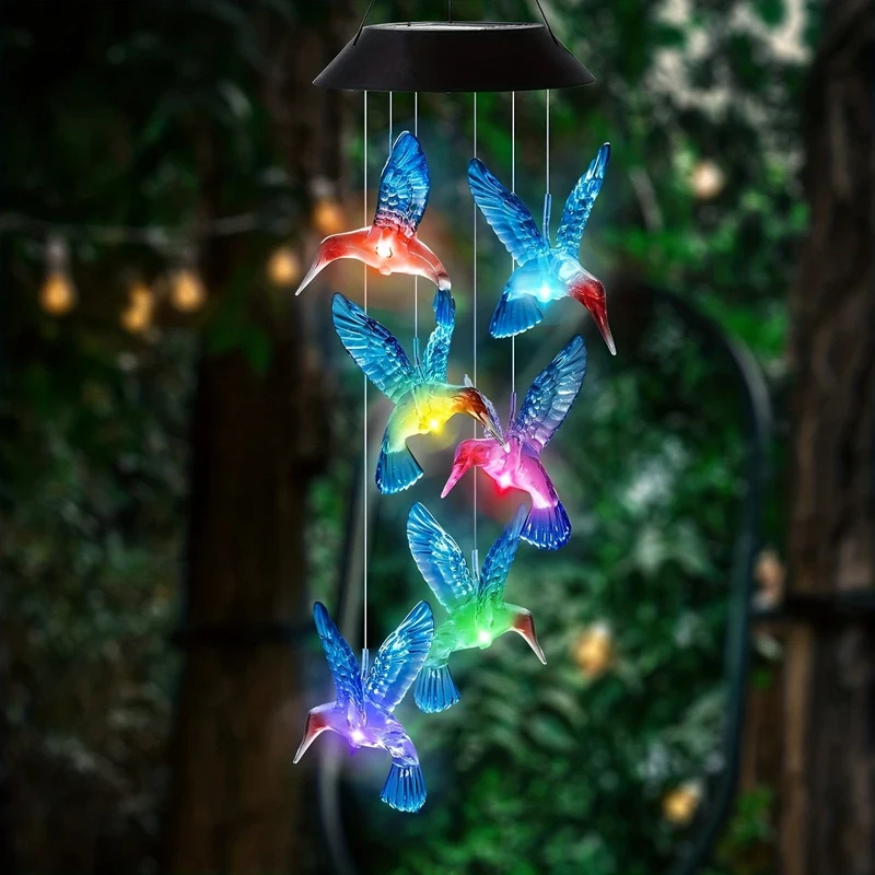 1 Satz Solar-Kolibri-Windspiel, wasserdichter LED-Anhänger für den Außenbereich, Weihnachtsdekoration, Gartendekoration, Terrasse