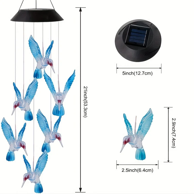 1 Satz Solar-Kolibri-Windspiel, wasserdichter LED-Anhänger für den Außenbereich, Weihnachtsdekoration, Gartendekoration, Terrasse