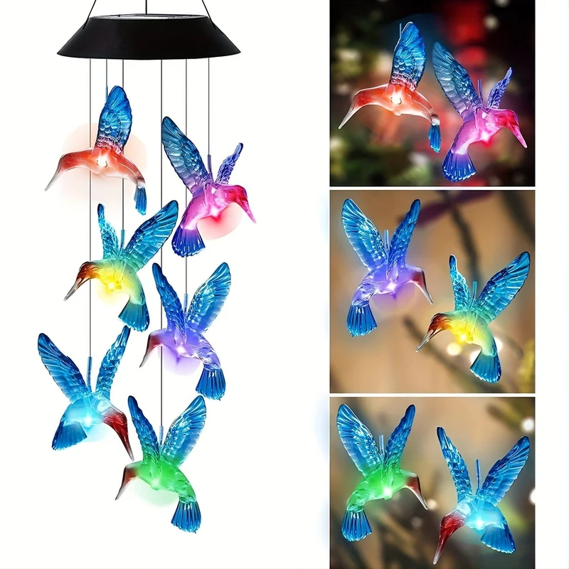 1 Satz Solar-Kolibri-Windspiel, wasserdichter LED-Anhänger für den Außenbereich, Weihnachtsdekoration, Gartendekoration, Terrasse