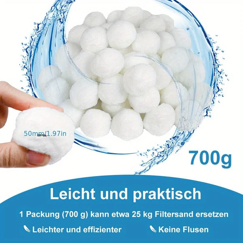 Rüsten Sie Ihren Poolfilter mit 1 Satz 700-g-Filterbällen auf – 25-kg-Sandersatz – schnelle Lieferung!