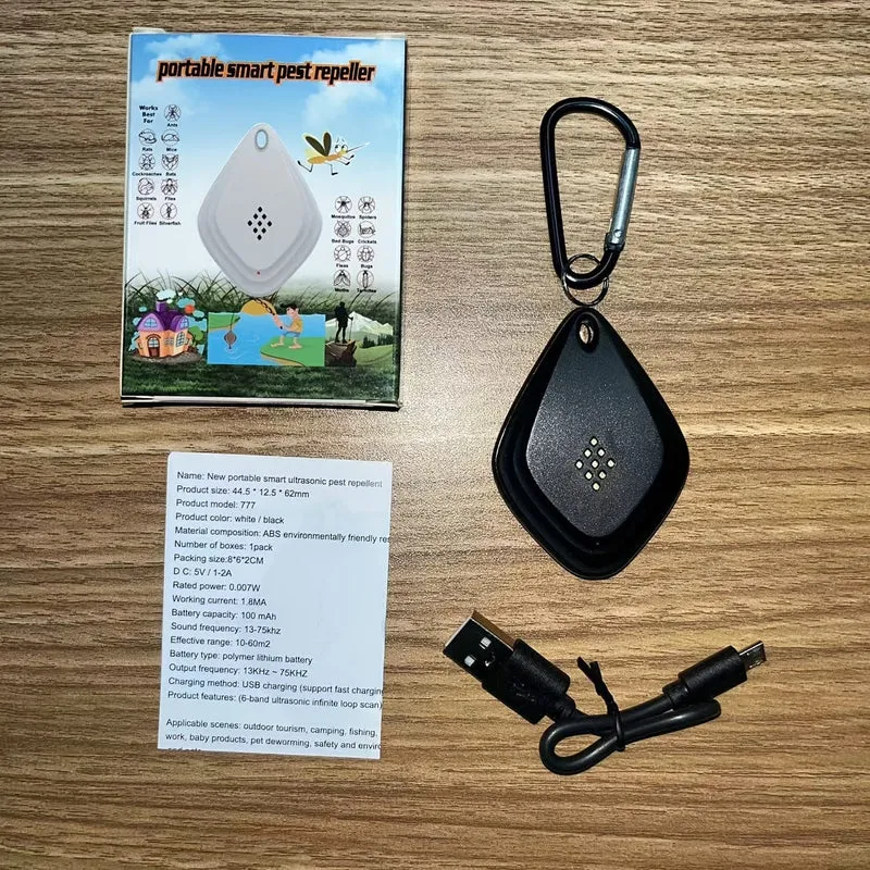 Insektenschutzmittel für den Außenbereich, Ultraschall-Mückenschutz, elektronischer Mückenschutz, tragbarer USB-wiederaufladbarer tragbarer Mückenvernichter, Outdoor-Camping, Picknick, Zuhause, Anti-Ratten, Mücken, Bettwanzen.