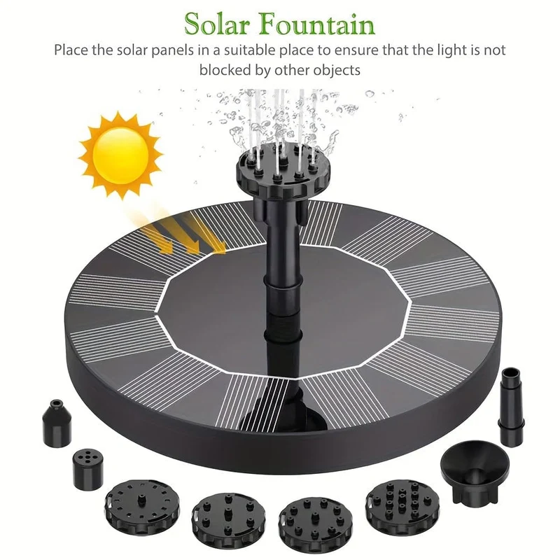 1 Stück Solar-Brunnen-Wasserpumpe mit 6 Düsen, schwimmende Solar-Brunnenpumpe für Vogelbad, Teich, Garten, Hinterhof-Dekoration, Außenaquarium
