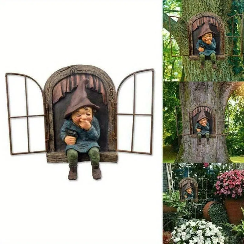 1 Stück Garten-Voyeur-Zwerg-Statue, freche Elfen-Zwerge-Figur, Skulptur für Baum, kreative Garten-Dekor-Statue, geeignet für Zuhause, Innenhof, Veranda, Gartenbaumdekoration
