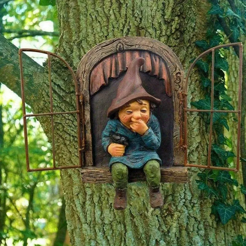 1 Stück Garten-Voyeur-Zwerg-Statue, freche Elfen-Zwerge-Figur, Skulptur für Baum, kreative Garten-Dekor-Statue, geeignet für Zuhause, Innenhof, Veranda, Gartenbaumdekoration