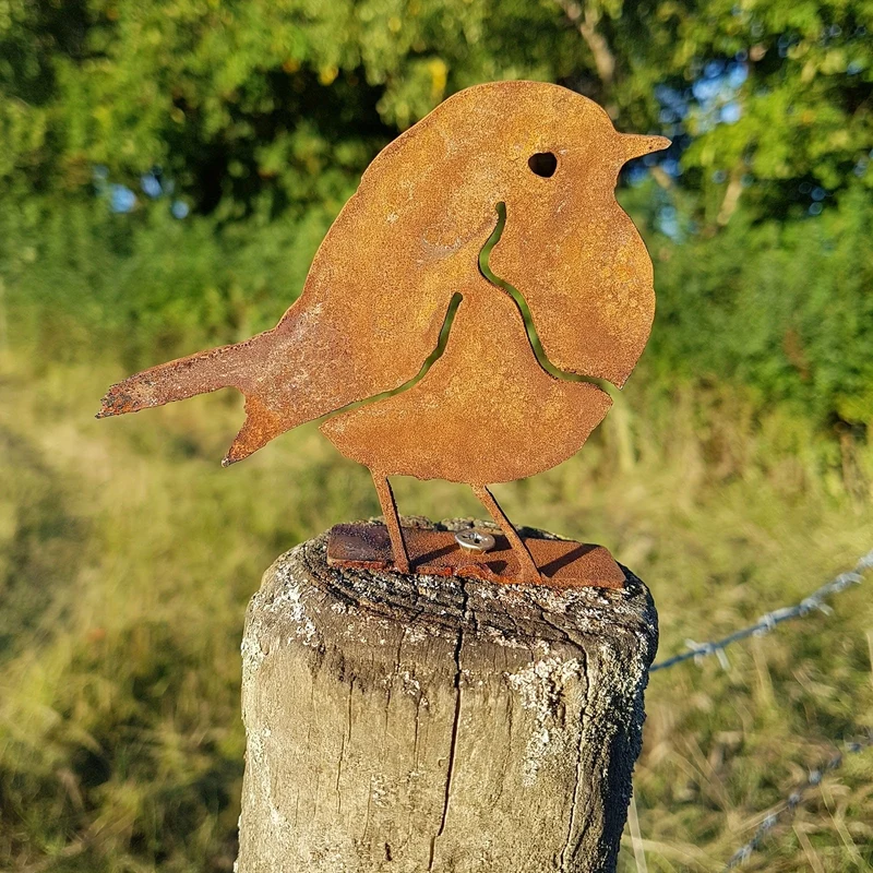 1 Stück verrostetes Metall-Rotkehlchen-Außendekoration, natürlich verrostetes und korrodiertes dekoratives Vogelhandwerk für den Außenbereich, für Garten, Zaun, Hof, Hinterhof-Dekoration