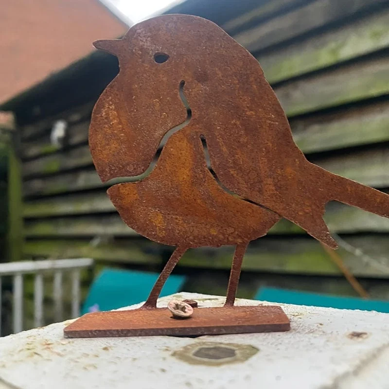 1 Stück verrostetes Metall-Rotkehlchen-Außendekoration, natürlich verrostetes und korrodiertes dekoratives Vogelhandwerk für den Außenbereich, für Garten, Zaun, Hof, Hinterhof-Dekoration