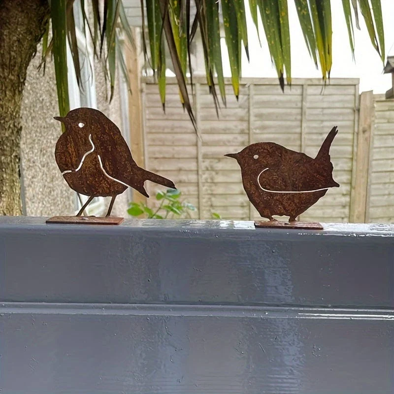 1 Stück verrostetes Metall-Rotkehlchen-Außendekoration, natürlich verrostetes und korrodiertes dekoratives Vogelhandwerk für den Außenbereich, für Garten, Zaun, Hof, Hinterhof-Dekoration