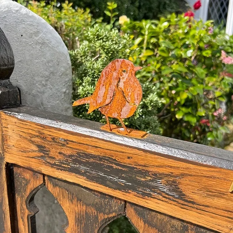 1 Stück verrostetes Metall-Rotkehlchen-Außendekoration, natürlich verrostetes und korrodiertes dekoratives Vogelhandwerk für den Außenbereich, für Garten, Zaun, Hof, Hinterhof-Dekoration
