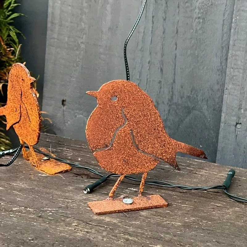 1 Stück verrostetes Metall-Rotkehlchen-Außendekoration, natürlich verrostetes und korrodiertes dekoratives Vogelhandwerk für den Außenbereich, für Garten, Zaun, Hof, Hinterhof-Dekoration