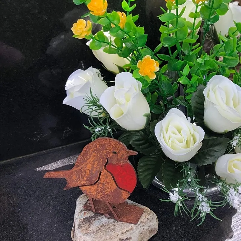 1 Stück verrostetes Metall-Rotkehlchen-Außendekoration, natürlich verrostetes und korrodiertes dekoratives Vogelhandwerk für den Außenbereich, für Garten, Zaun, Hof, Hinterhof-Dekoration