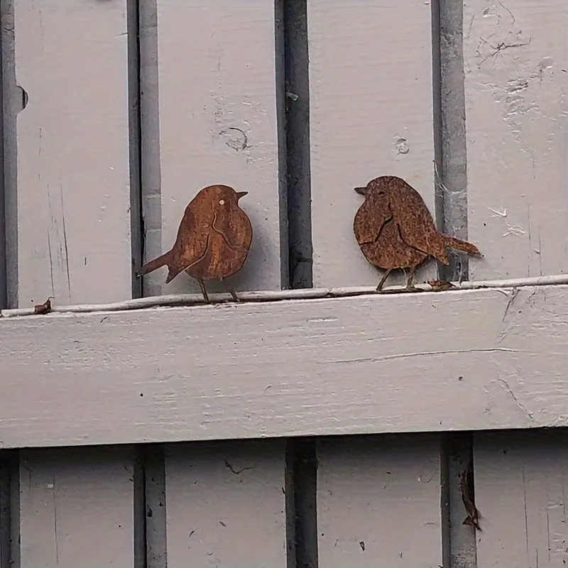 1 Stück verrostetes Metall-Rotkehlchen-Außendekoration, natürlich verrostetes und korrodiertes dekoratives Vogelhandwerk für den Außenbereich, für Garten, Zaun, Hof, Hinterhof-Dekoration