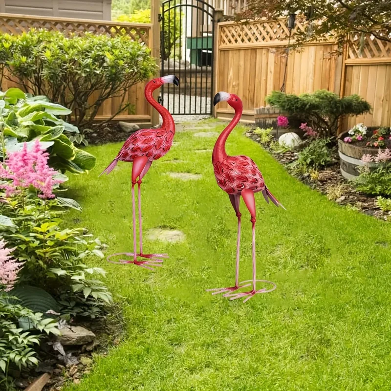 1 Stück, große Metall-Flamingo-Gartenstatuen und Skulpturen, Flamingo-Vogel-Gartenkunst-Außenstatue für Heimdekoration, Gartendekoration, Terrassendekoration, Rasendekoration, Hinterhofdekoration