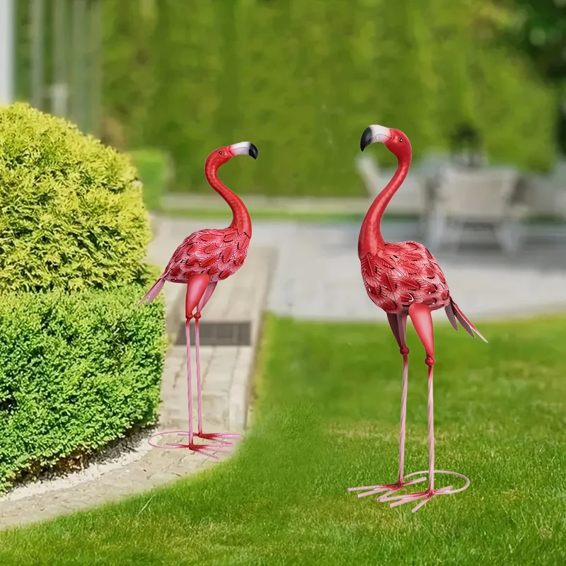 1 Stück, große Metall-Flamingo-Gartenstatuen und Skulpturen, Flamingo-Vogel-Gartenkunst-Außenstatue für Heimdekoration, Gartendekoration, Terrassendekoration, Rasendekoration, Hinterhofdekoration