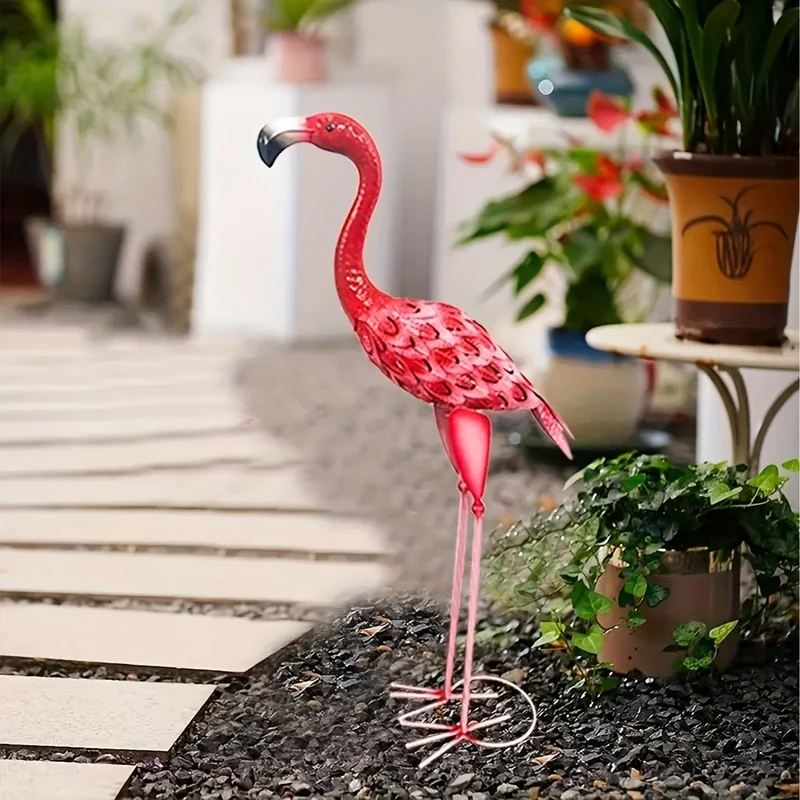1 Stück, große Metall-Flamingo-Gartenstatuen und Skulpturen, Flamingo-Vogel-Gartenkunst-Außenstatue für Heimdekoration, Gartendekoration, Terrassendekoration, Rasendekoration, Hinterhofdekoration