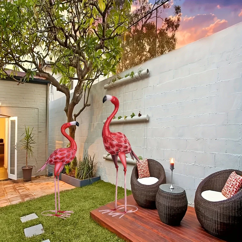 1 Stück, große Metall-Flamingo-Gartenstatuen und Skulpturen, Flamingo-Vogel-Gartenkunst-Außenstatue für Heimdekoration, Gartendekoration, Terrassendekoration, Rasendekoration, Hinterhofdekoration