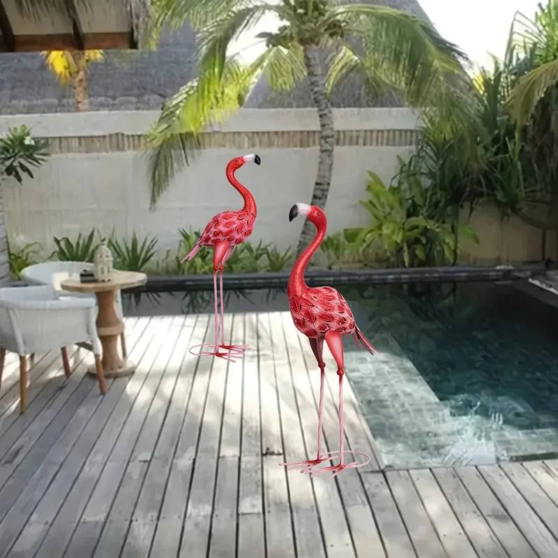 1 Stück, große Metall-Flamingo-Gartenstatuen und Skulpturen, Flamingo-Vogel-Gartenkunst-Außenstatue für Heimdekoration, Gartendekoration, Terrassendekoration, Rasendekoration, Hinterhofdekoration