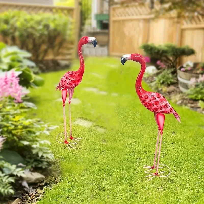 1 Stück, große Metall-Flamingo-Gartenstatuen und Skulpturen, Flamingo-Vogel-Gartenkunst-Außenstatue für Heimdekoration, Gartendekoration, Terrassendekoration, Rasendekoration, Hinterhofdekoration