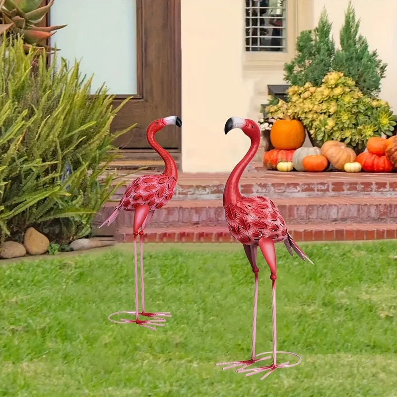 1 Stück, große Metall-Flamingo-Gartenstatuen und Skulpturen, Flamingo-Vogel-Gartenkunst-Außenstatue für Heimdekoration, Gartendekoration, Terrassendekoration, Rasendekoration, Hinterhofdekoration