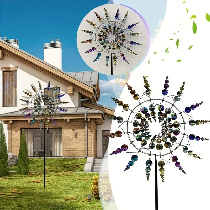 1 Stück Magische kinetische Windmühle aus Metall, Windbetriebene Fänger, Kreative Dekoration für Terrasse, Garten, Rasen, Außenhof, Einzigartige Windsammler