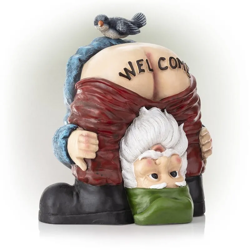 1 Stück lustiger Willkommenszwerg mit Vogel auf Hintern, Gartendekoration, Statue, unhöflicher Zwerg, Geschenk für Garten, Moos, Mikrolandschaft, Feengarten