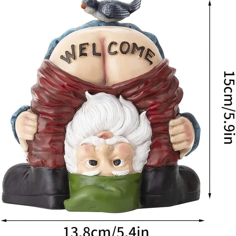 1 Stück lustiger Willkommenszwerg mit Vogel auf Hintern, Gartendekoration, Statue, unhöflicher Zwerg, Geschenk für Garten, Moos, Mikrolandschaft, Feengarten
