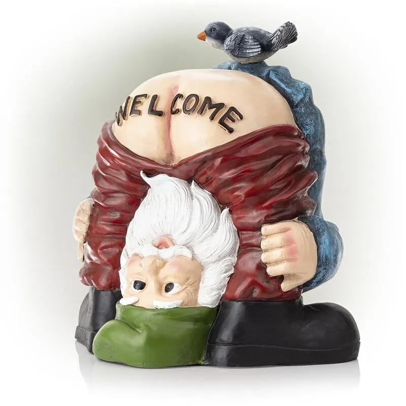 1 Stück lustiger Willkommenszwerg mit Vogel auf Hintern, Gartendekoration, Statue, unhöflicher Zwerg, Geschenk für Garten, Moos, Mikrolandschaft, Feengarten
