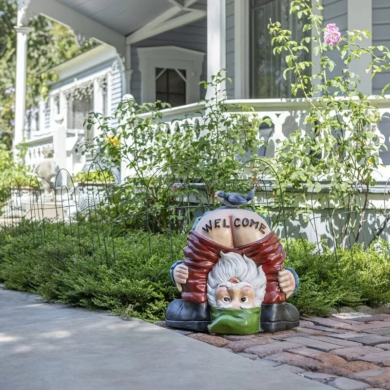 1 Stück lustiger Willkommenszwerg mit Vogel auf Hintern, Gartendekoration, Statue, unhöflicher Zwerg, Geschenk für Garten, Moos, Mikrolandschaft, Feengarten
