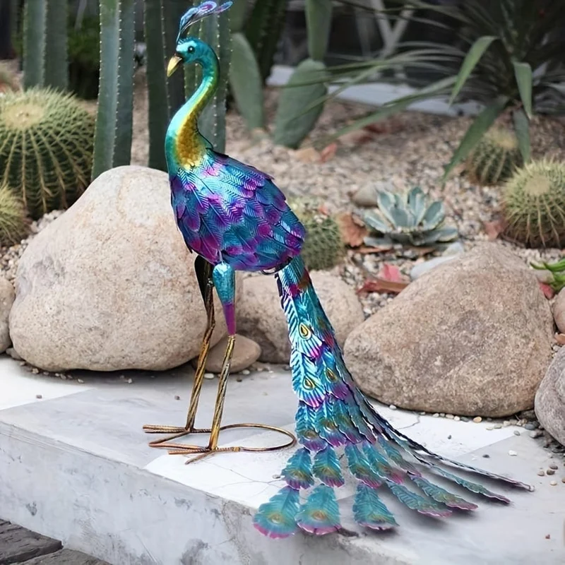1 Stück, wunderschöne Pfauenstatue, stehende Pfauenstatue aus Metall im Freien, Gartendekoration, Rasen-Hinterhof-Dekoration, Innenhof, Party, Hochzeitsdekoration