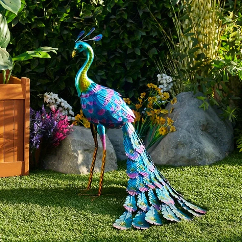 1 Stück, wunderschöne Pfauenstatue, stehende Pfauenstatue aus Metall im Freien, Gartendekoration, Rasen-Hinterhof-Dekoration, Innenhof, Party, Hochzeitsdekoration
