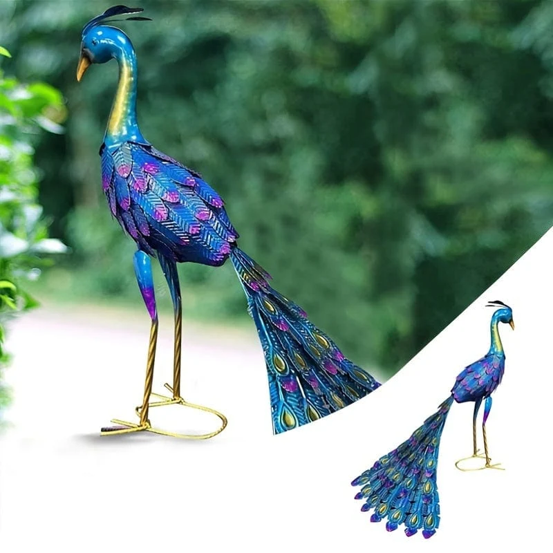 1 Stück, wunderschöne Pfauenstatue, stehende Pfauenstatue aus Metall im Freien, Gartendekoration, Rasen-Hinterhof-Dekoration, Innenhof, Party, Hochzeitsdekoration