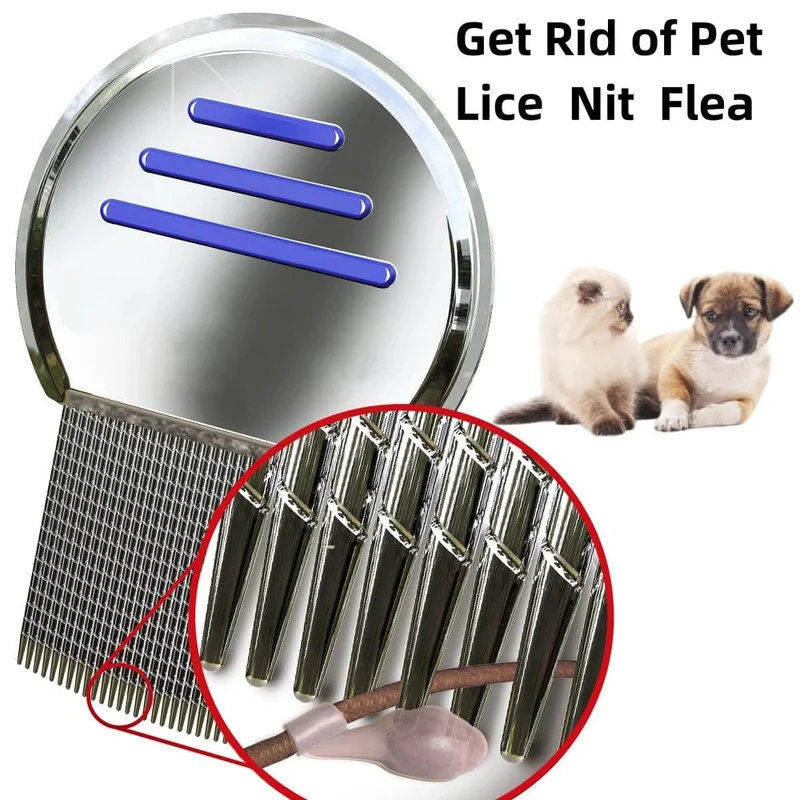 Flohkamm aus Edelstahl für Hunde, Läusekämme und Nissenkamm für Kopfläuse, Flohkämme für Hunde, Katzen, Kinder und Erwachsene, Gewindekamm, Fellpflegezahn
