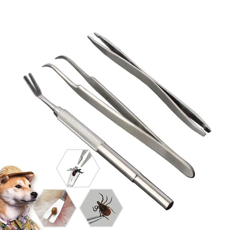 Hochwertiges Flohentfernungswerkzeug aus Edelstahl für Haustiere, Kratzhaken, Pinzetten und Clips, Set mit Werkzeug zur Zeckenentfernung für Katzen und Hunde, Tierpflegezubehör