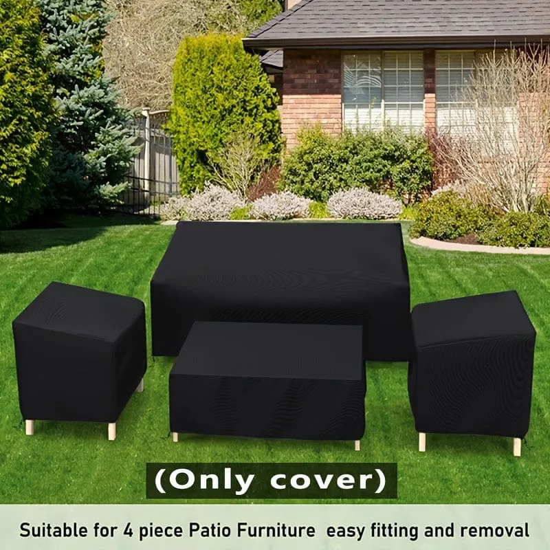 4 Stück/Set Terrassenmöbel-Abdeckung, 210D robuste wasserdichte Outdoor-Möbelabdeckung, 1 Sofa-Abdeckung, 2 Stuhl-Abdeckungen, winddichte Couchtisch-Abdeckung mit verstellbarem Kordelzug, geeignet für Wohnzimmer, Innenhof, Balkon