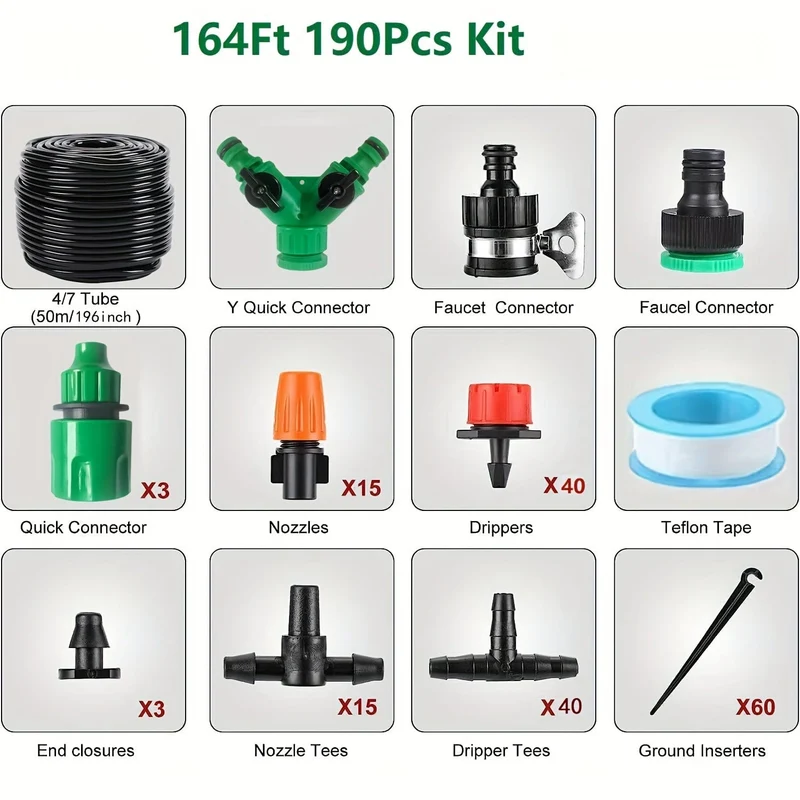164ft DIY Garten-Tropfbewässerungssystem – Passen Sie die Bewässerungsmenge einfach an und sparen Sie Zeit und Wasser!
