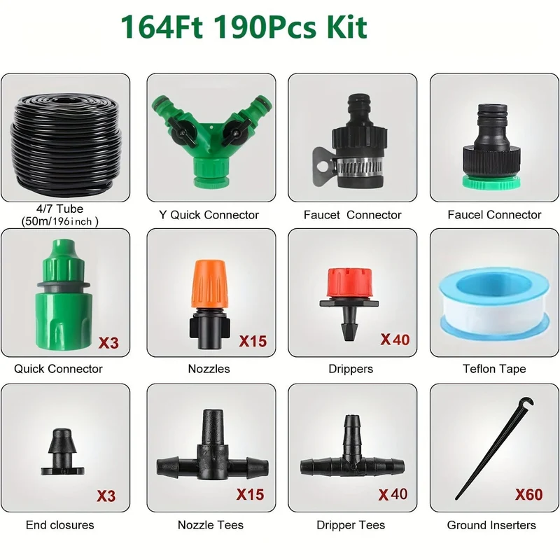 164ft DIY Garten-Tropfbewässerungssystem – Passen Sie die Bewässerungsmenge einfach an und sparen Sie Zeit und Wasser!