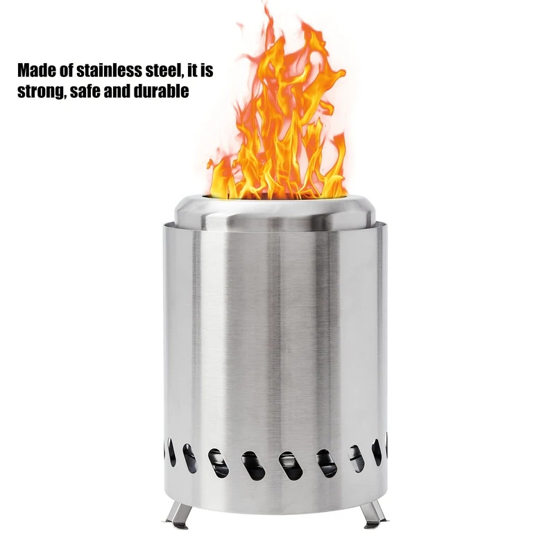 1 Stück 19.81 cm H × 13.97 cm T Tischfeuerstelle mit Ständer, kleine Tischfeuerstelle, rauchfreie tragbare Feuerstelle für Camping mit Reisetasche, mit Holz oder Pellets betrieben, Edelstahl