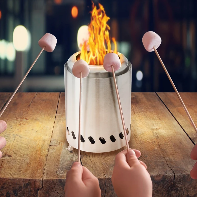 1 Stück 19.81 cm H × 13.97 cm T Tischfeuerstelle mit Ständer, kleine Tischfeuerstelle, rauchfreie tragbare Feuerstelle für Camping mit Reisetasche, mit Holz oder Pellets betrieben, Edelstahl