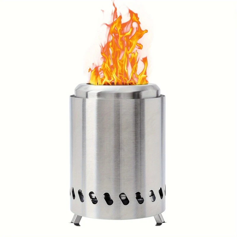 1 Stück 19.81 cm H × 13.97 cm T Tischfeuerstelle mit Ständer, kleine Tischfeuerstelle, rauchfreie tragbare Feuerstelle für Camping mit Reisetasche, mit Holz oder Pellets betrieben, Edelstahl